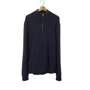 Quince Men 100% Organic Cotton Ribbed Quarter-Zip Sweater Navy Sleeved Top L